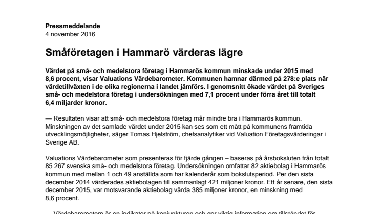 Värdebarometern 2015 Hammarös kommun