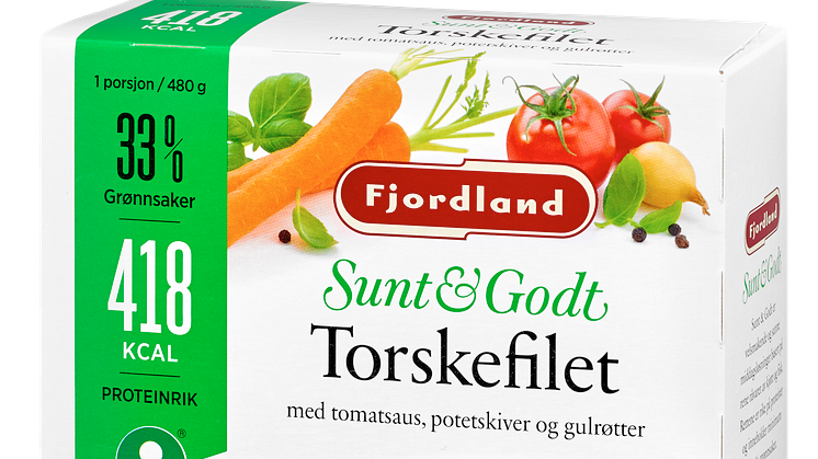 Fjordland Sunt & Godt torskefilet med tomatsaus, potetskiver og gulrot