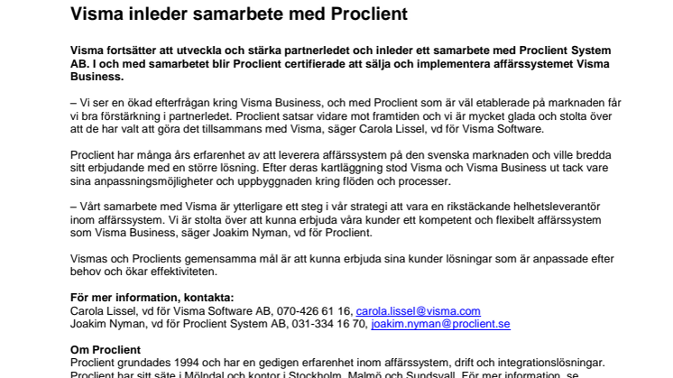 ​Visma inleder samarbete med Proclient