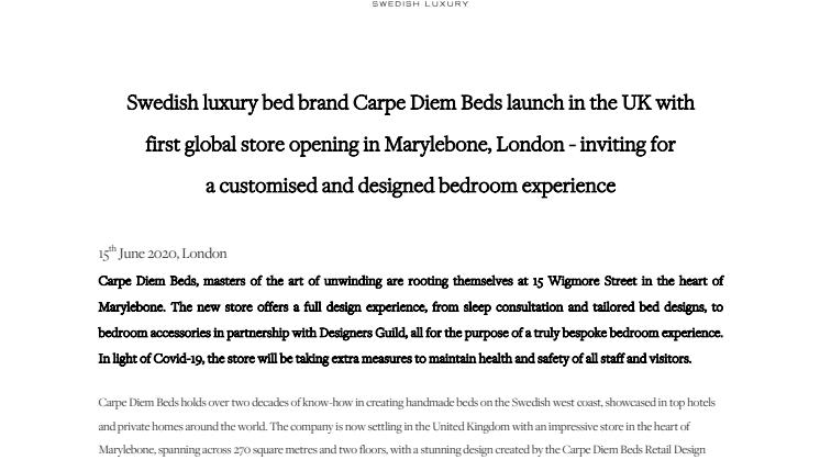 Swedish luxury bed brand Carpe Diem Beds launch in the UK with first global store opening in Marylebone, London