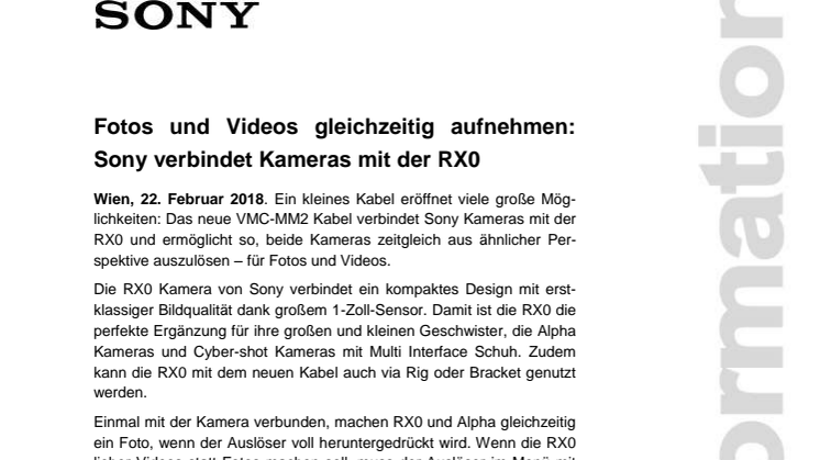 Fotos und Videos gleichzeitig aufnehmen: Sony verbindet Kameras mit der RX0