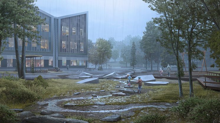 Visualiseringsbild av nya Torslandaskolan. Illustration: Link Arkitektur