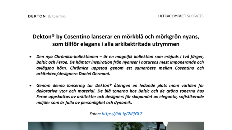 Dekton® by Cosentino lanserar en mörkblå och mörkgrön nyans, som tillför elegans i alla arkitektritade utrymmen