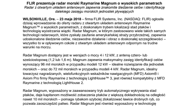 Raymarine: FLIR prezentuje radar morski Raymarine Magnum o wysokich parametrach 