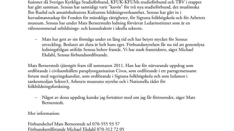 Mats Bernerstedt slutar som förbundschef för Sensus