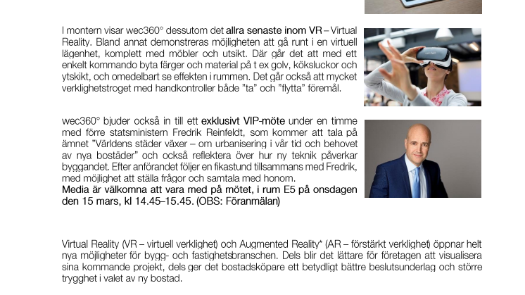 WEC360° PÅ FASTIGHETSMÄSSAN I KISTA 2017: Världspremiär för unik solskensapp, VIP-möte med Fredrik Reinfeldt 