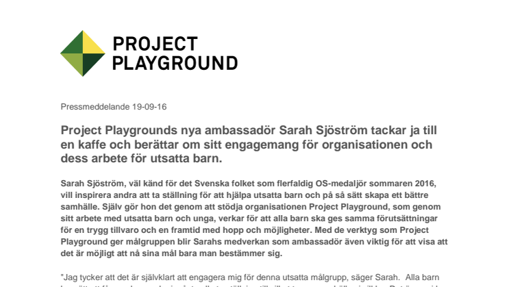 Sarah Sjöström talar om sitt ambassadörskap för Project Playground