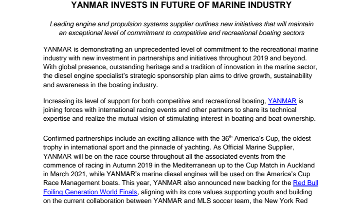 YANMAR: YANMAR Invests in Future of Marine Industry