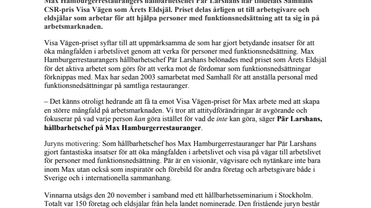 Max mångfaldsarbete belönas med Visa Vägen-priset