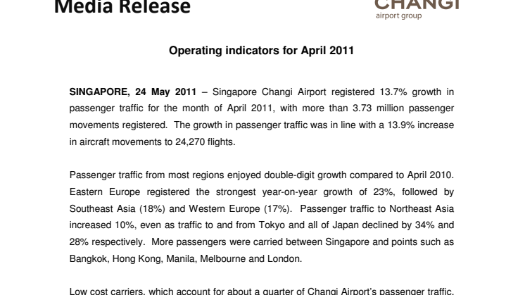 Operating indicators for April 2011