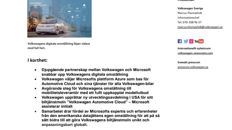 Volkswagen och Microsoft inleder strategiskt samarbete