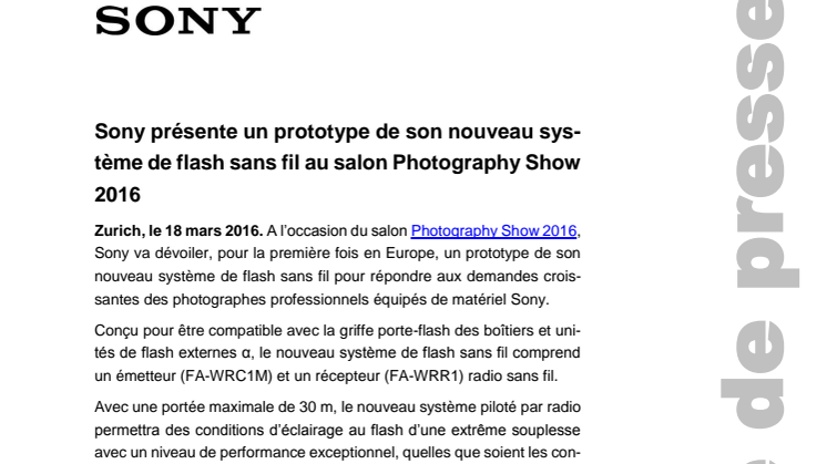 ​Sony présente un prototype de son nouveau système de flash sans fil au salon Photography Show 2016