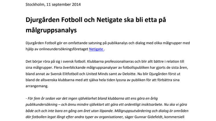 Djurgården Fotboll och Netigate ska bli etta på målgruppsanalys
