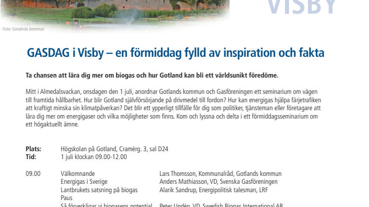 Program GASSEMINARIUM i Visby – en förmiddag fylld av inspiration och fakta