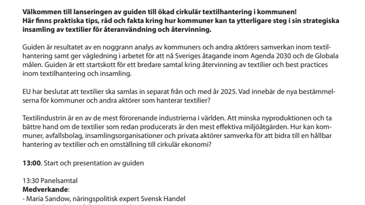 Pressinbjudan: Lansering av guide för ökad cirkulär textilhantering i kommunen