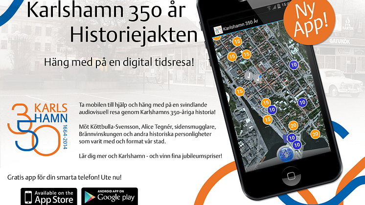 Livevisning av jubileumsappen Karlshamn 350 år - Historiejakten