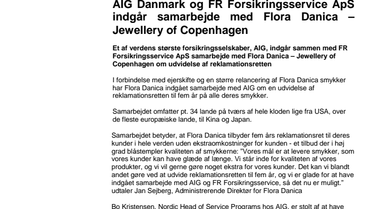 Flora Danica tilbyder fem års garanti på smykker via nyt samarbejde med AIG Danmark