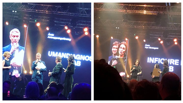 Winners at Umeågalan – Niklas Norgren, CEO UmanDiagnostics, and Sofia Mayans, CEO Inficure Bio.