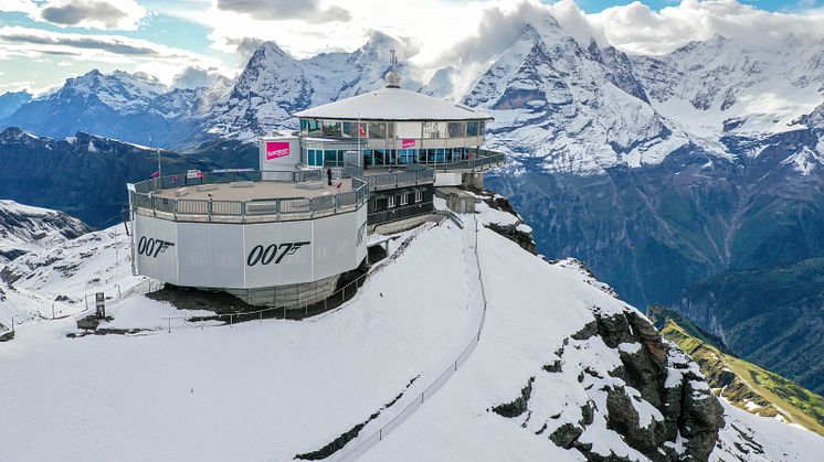 Drone shot of the summit building in June 2020 