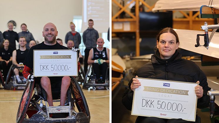 Leon Jørgensen og Karina Lauridsen havde begge et ekstra stort smil på læberne, da de blev overrasket med hvert deres 'Bring Dedication'-legat fra JYSK i slutningen af januar.