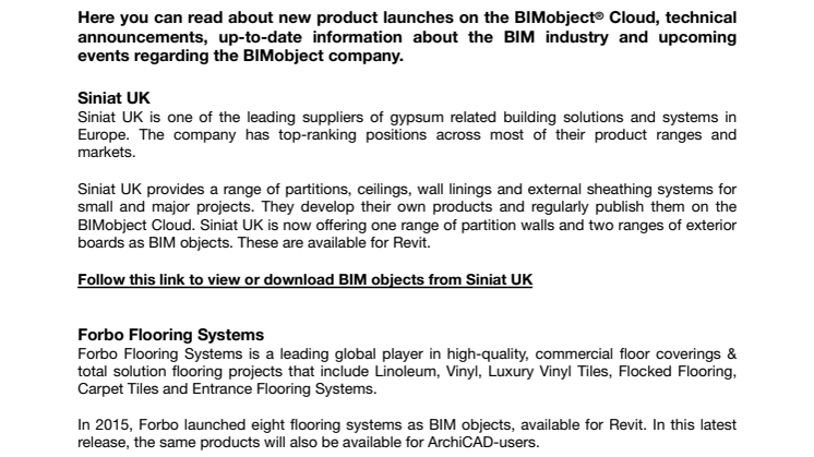 Have a look at the latest BIM objects on the BIMobject® Cloud