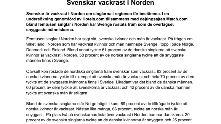 Svenskar vackrast i Norden