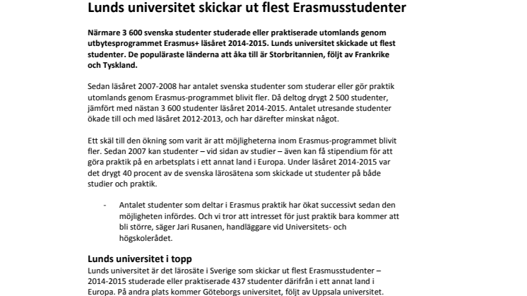 Lunds universitet skickar ut flest Erasmusstudenter