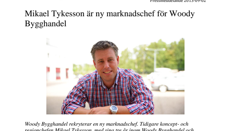 Mikael Tykesson är ny marknadschef för Woody Bygghandel
