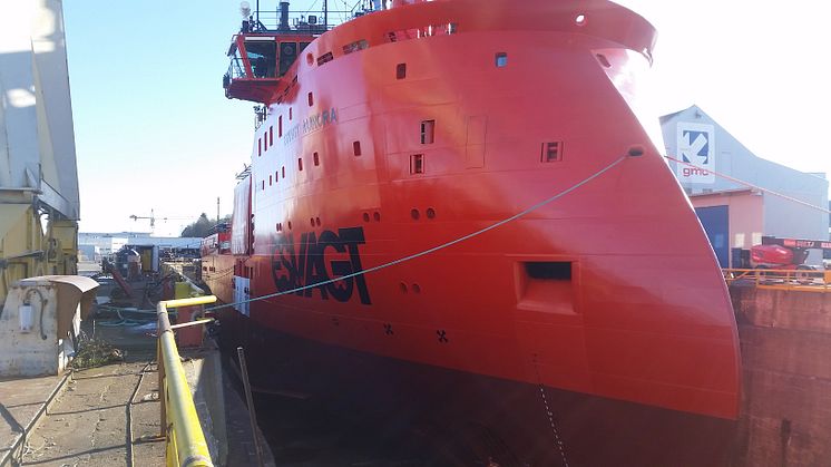 'Esvagt Aurora' in dry dock at GMC in Stavanger