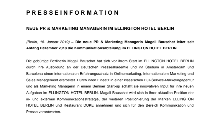 NEUE PR & MARKETING MANAGERIN IM ELLINGTON HOTEL BERLIN