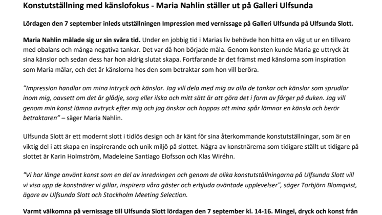 Konstutställning med känslofokus - Maria Nahlin ställer ut på Galleri Ulfsunda