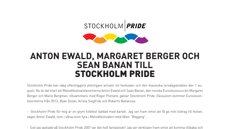 Anton Ewald, Margaret Berger och Sean Banan till Stockholm Pride
