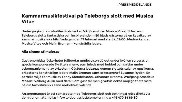 Kammarmusikfestival på Teleborgs slott med Musica Vitae