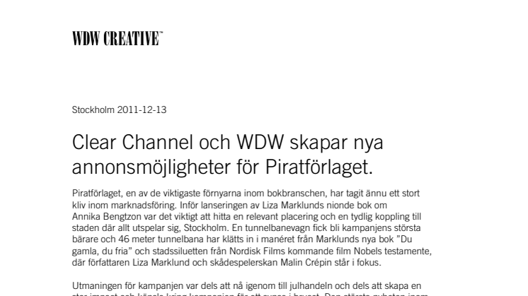Clear Channel och WDW skapar nya  annonsmöjligheter för Piratförlaget.