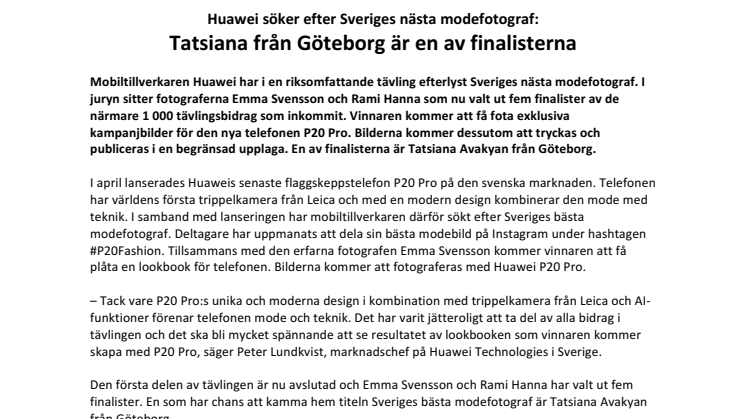 Huawei söker efter Sveriges nästa modefotograf: Tatsiana från Göteborg är en av finalisterna 