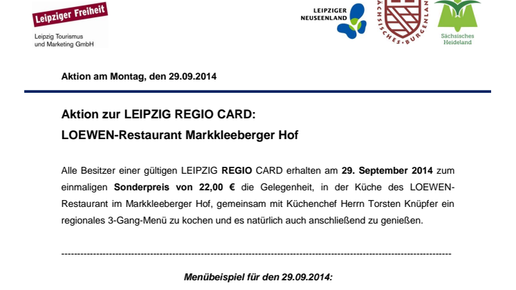 Aktionsangebot Hotel Markkleeberger Hof 29.09.2014
