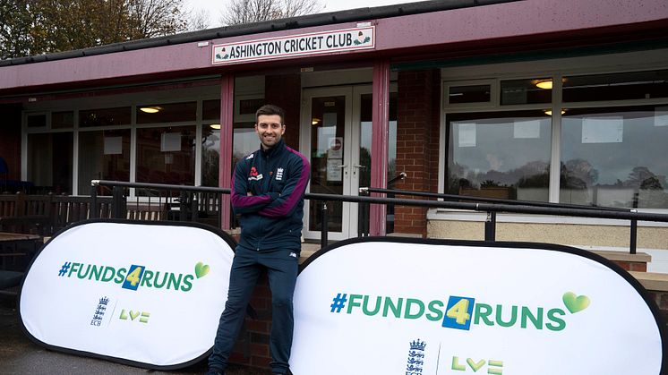 England men's paceman Mark Wood launches the #Funds4Runs initiative at his home Ashington Cricket Club