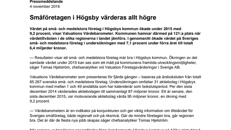 Värdebarometern 2015 Högsbys kommun