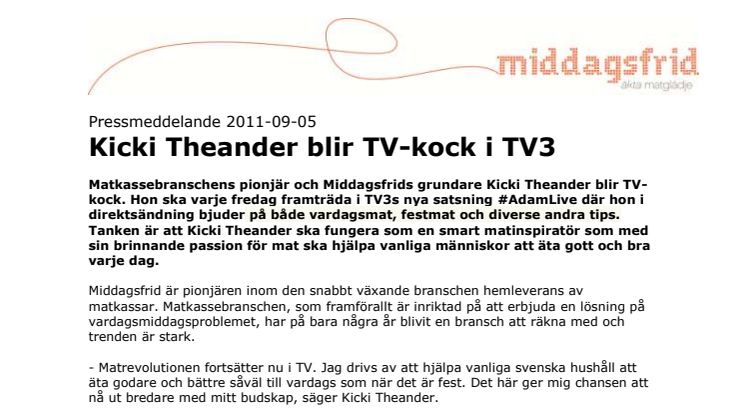 Kicki Theander blir TV-kock i TV3