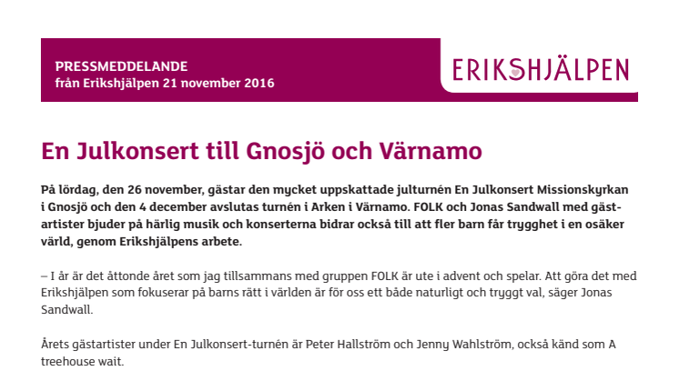 En Julkonsert till Gnosjö och Värnamo