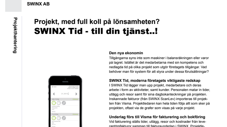 SWINX Tid, projekthantering till din tjänst!