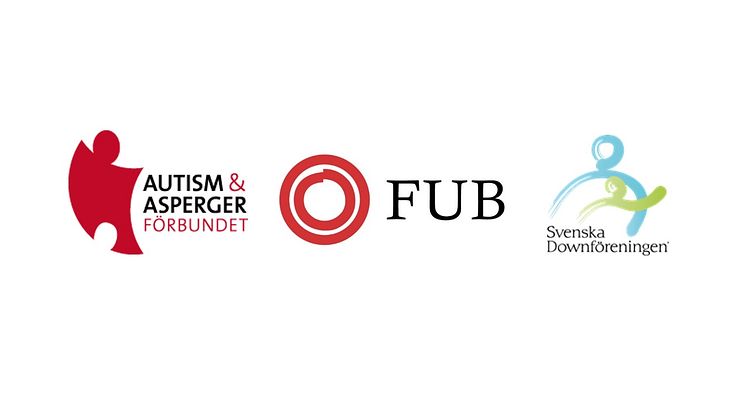Autism- och Aspergerförbundets, Riksförbundet FUB:s och Svenska Downföreningens logotyper