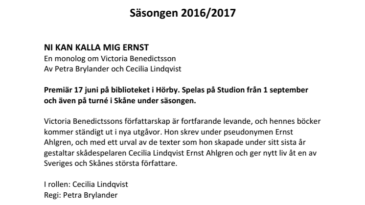 Malmö Stadsteaters repertoar 2016-2017