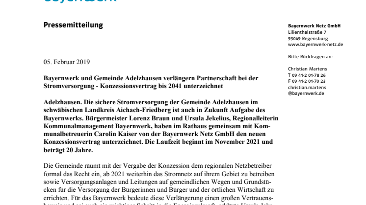 Strom-Konzession: Adelzhausen schenkt Bayernwerk das Vertrauen