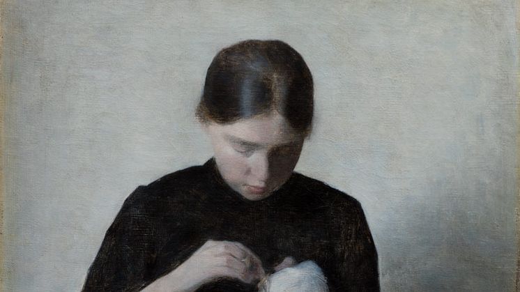 Vilhelm Hammershøi- ”En ung pige, der syr”, 1887. I dag på Ordrupgaard (Foto- Anders Sune Berg). 