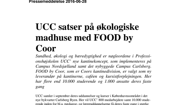 UCC satser på økologiske madhuse med FOOD by Coor