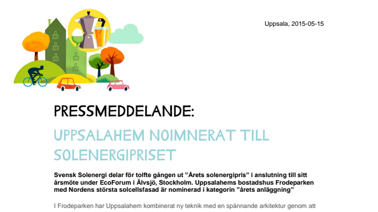 Uppsalahem nominerat till Solenergipriset