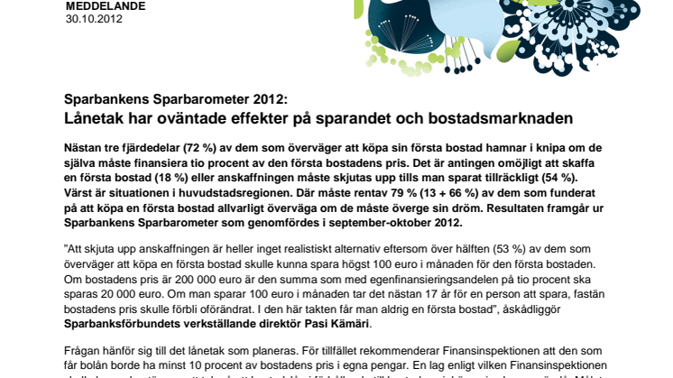 Sparbankens Sparbarometer 2012: Lånetak har oväntade effekter på sparandet och bostadsmarknaden 