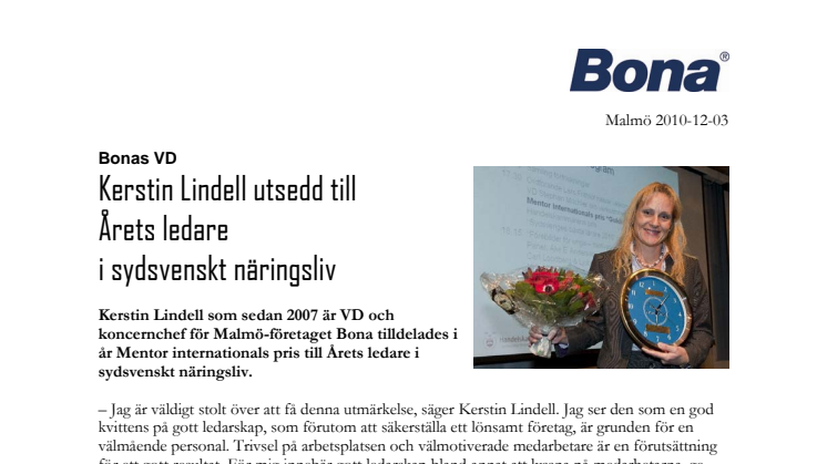 Bonas VD Kerstin LIndell utsedd till årets ledare