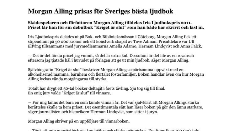 Morgan Alling prisas för Sveriges bästa ljudbok
